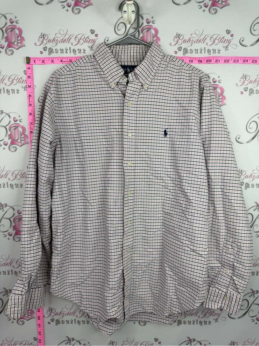 Ralph Lauren Men’s Button-Down Check Shirt - White with Navy and Red Checks